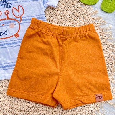 Conj. Camiseta Little Swimmer Listrado e Bermuda - Branco e Laranja